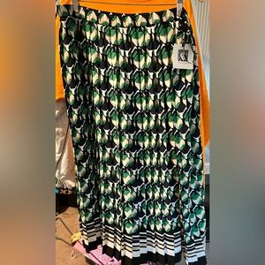 Anne Klein White and Green Pleated Midi Skirt